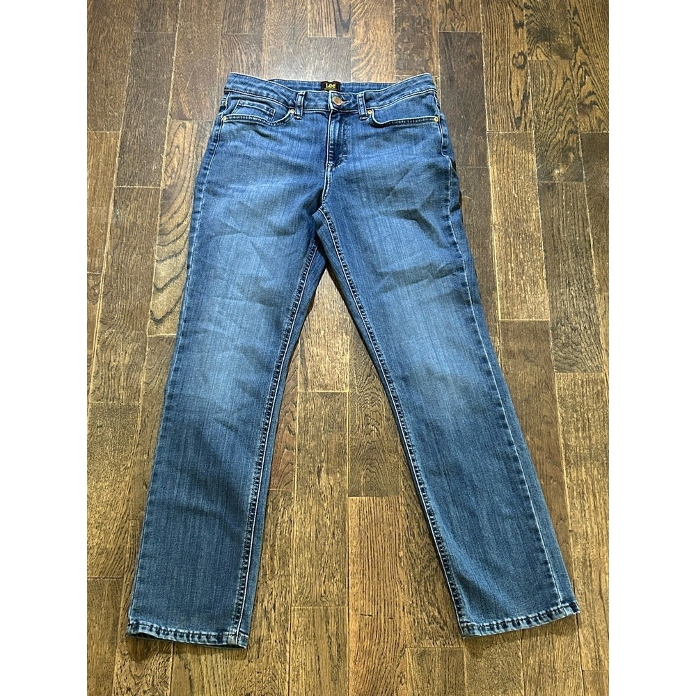 Lee Women's Straight Leg Mid Rise Jeans Blue Denim Stretch 5-Pocket Size‎ 8 Med